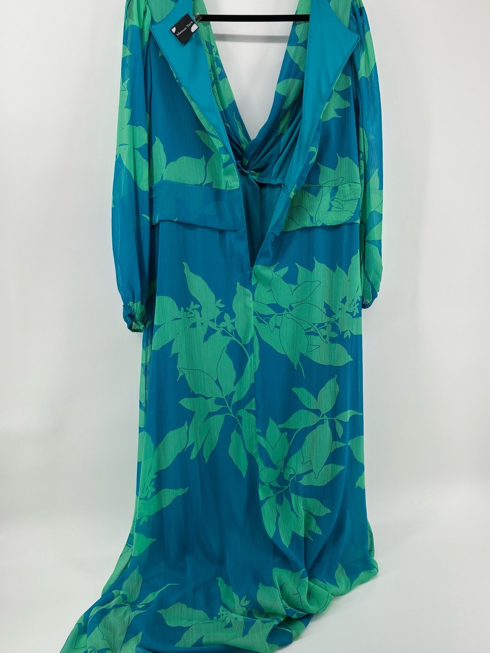 Maison Tara Tropical Long Sleeve V-Neck Knot Front Empire Waist Maxi Dress - Picture 9 of 10